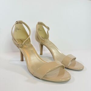 Bandolino Madia Open Toe Natural Patent Stiletto Sandals Buckle Strap Heels 8.5